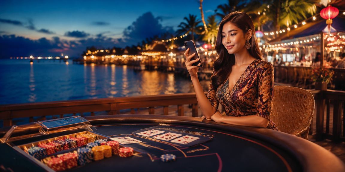 Meja Baccarat Kasino Langsung kj168 dengan tema batik Terengganu dan suasana mewah